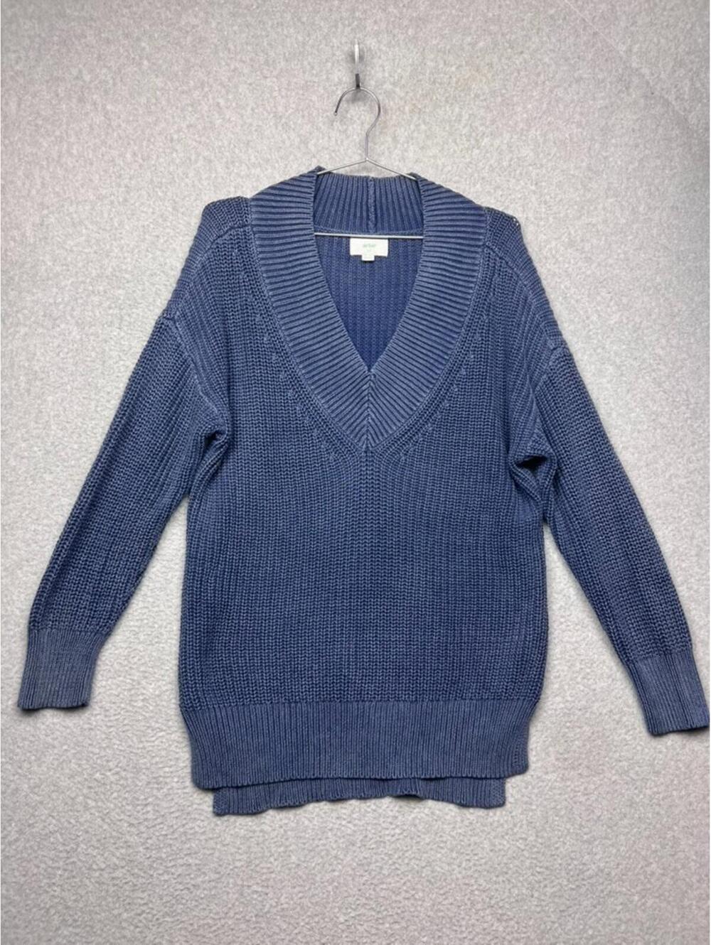 Aerie Blue V-Neck Sweater Oversized Ribbed Knit Coastal Cool Boho Chunky S Tunic